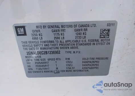 2011 Chevrolet Equinox 1Lt from USA, damaged, VIN 2GNALDEC2B1236962